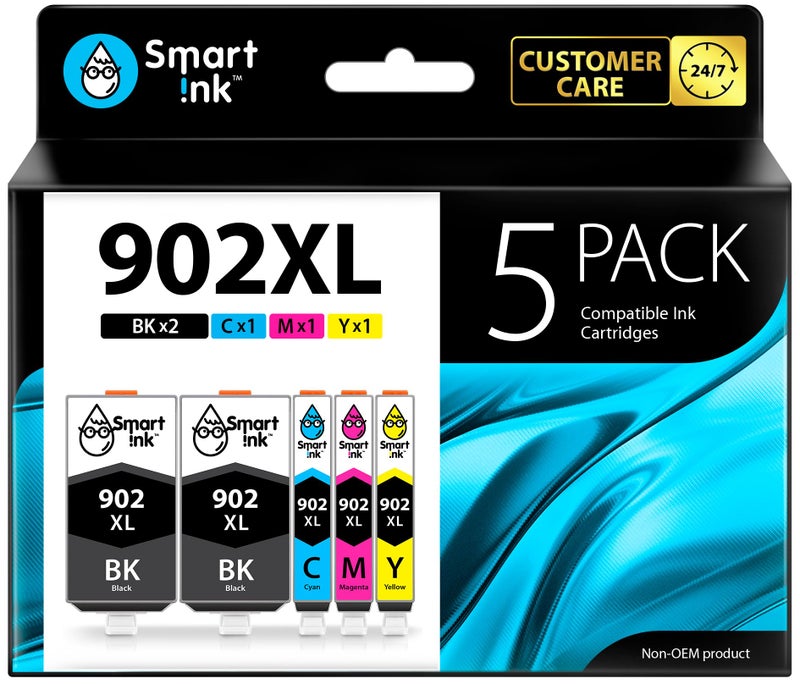 Smart Ink Compatible Ink Cartridge Replacement for HP 902XL 902XL (2 Black XL & C/M/Y XL 5 Combo Pack) to use with Officejet Pro 6978 6968 6974 6975 6960 Officejet 6951 6954 6956 6958 Printers - Image 1